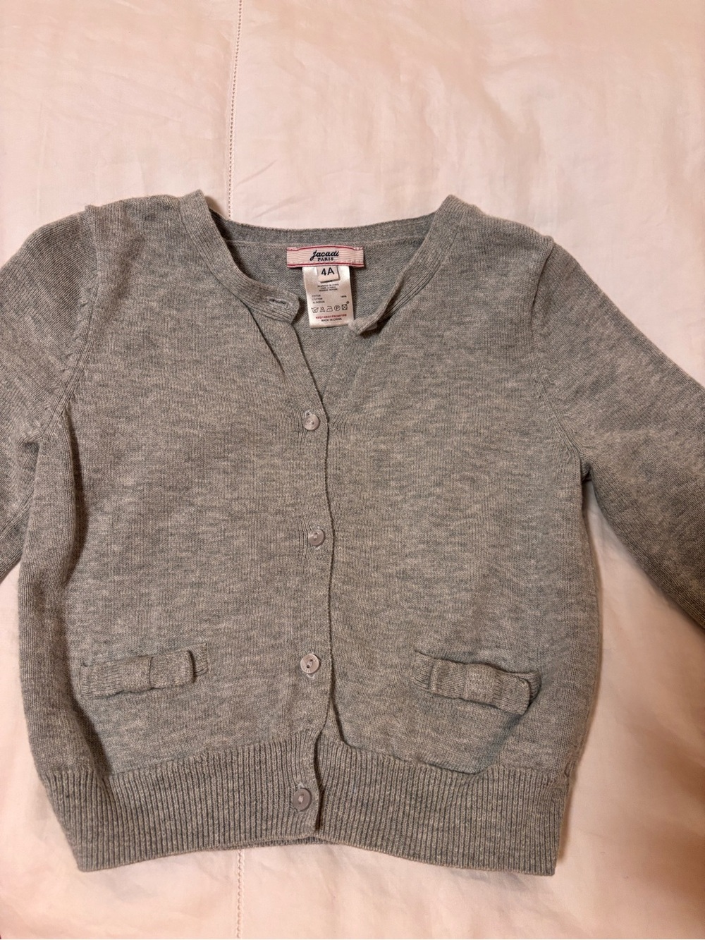 Jacadi size 4 Gray Girls' Cotton Button Cardigan Sweater